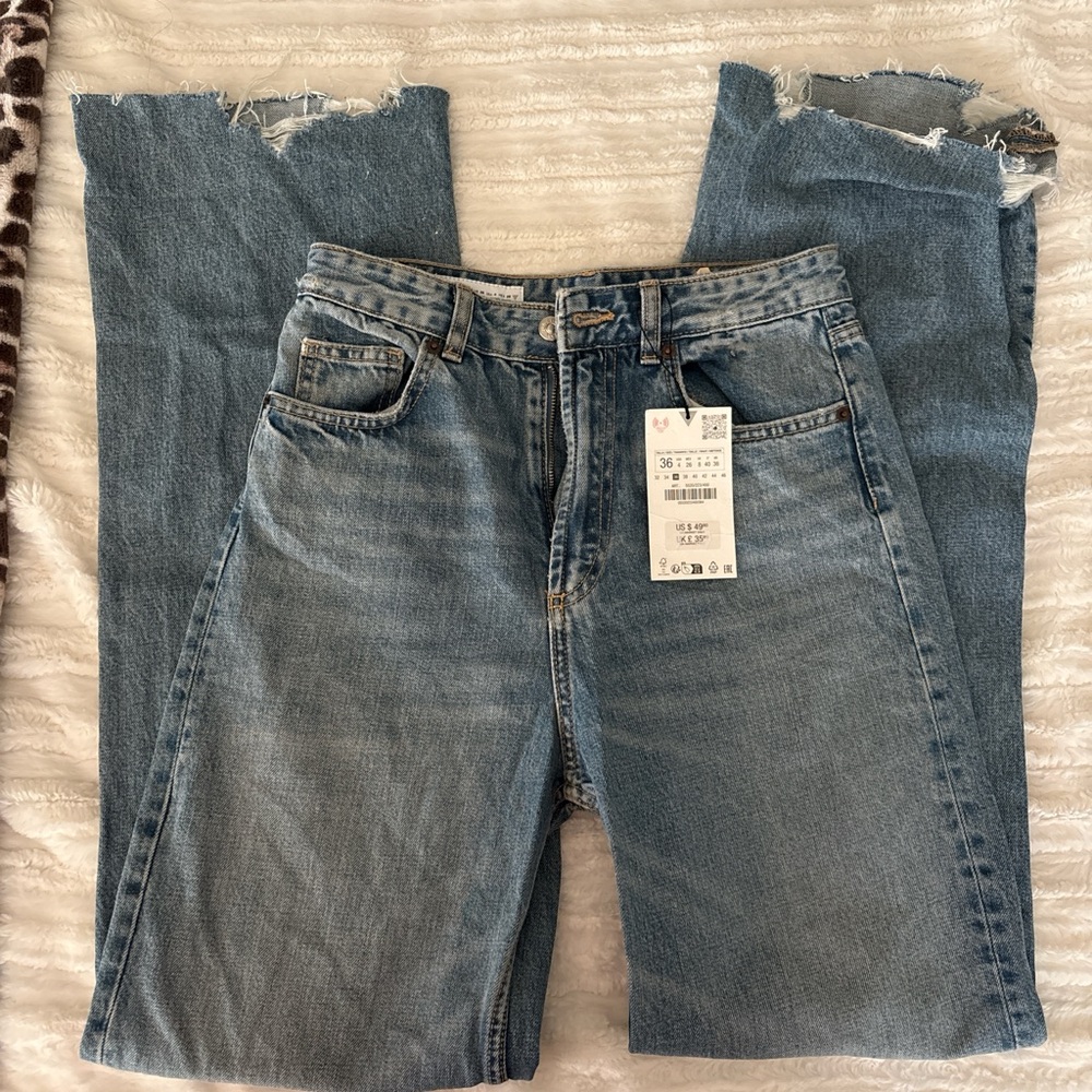 Zara Light Blue Straight Leg Jeans